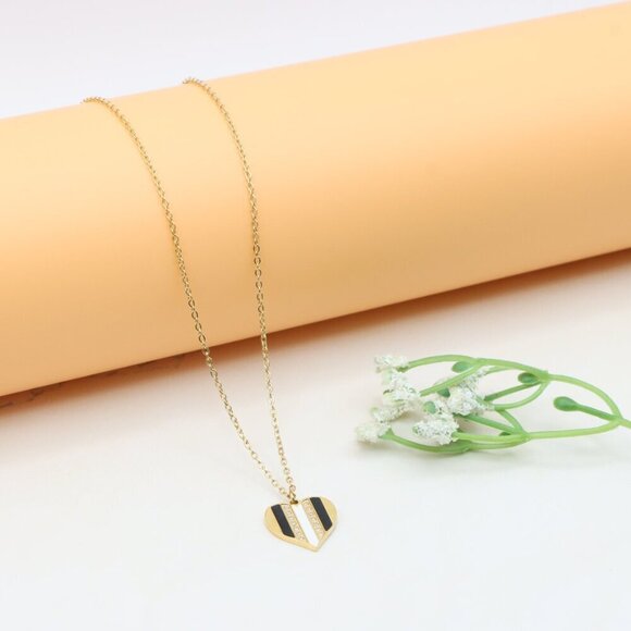 Gold Heart Pendant Yellow Necklace with Crystal Accent, XPNL0362 - Picture 8 of 12